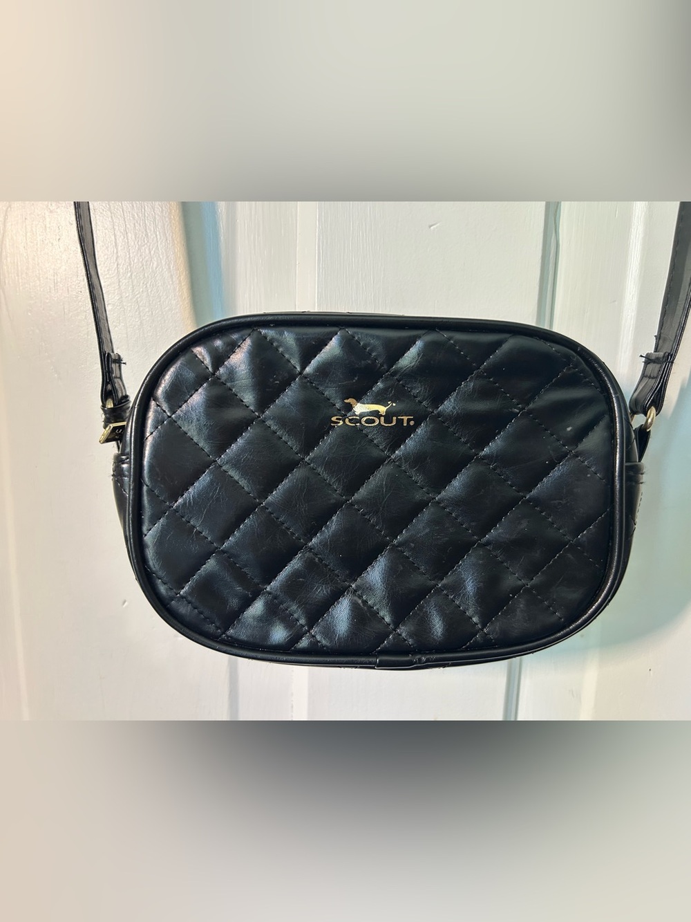 Scout Quilted Black Crossbody Bag with Gold Logo
